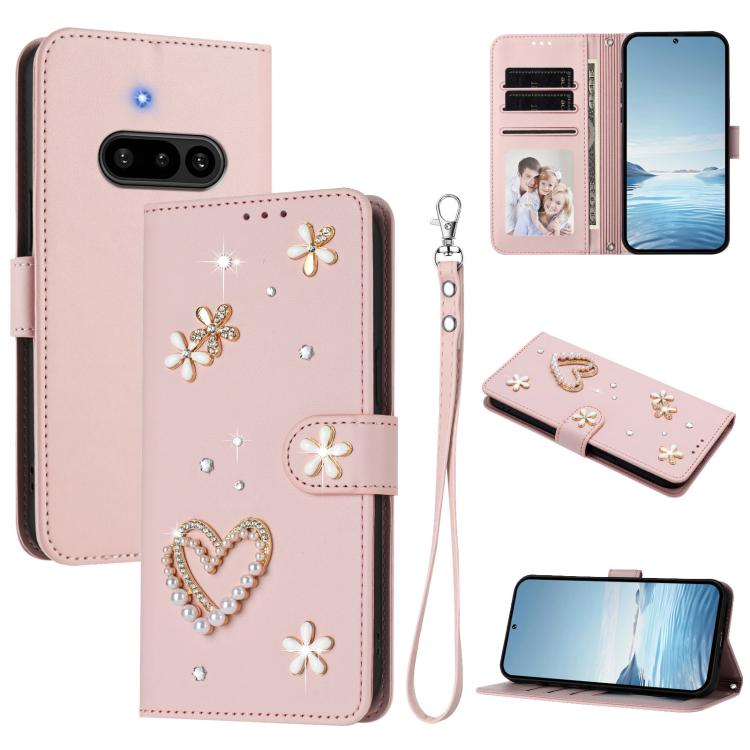 ZS01 Double-Layer Heart Floral Vegan Leather Phone Case with Wrist Strap, For Nothing Phone 3a Lite, For Nothing Phone 3, For Nothing CMF Phone 2 Pro, For Nothing Phone 3a, For Nothing Phone 3a Pro, For Nothing CMF Phone 1, For Nothing Phone 2a