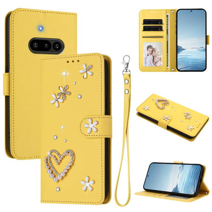 ZS01 Double-Layer Heart Floral Vegan Leather Phone Case with Wrist Strap, For Nothing Phone 3a Lite, For Nothing Phone 3, For Nothing CMF Phone 2 Pro, For Nothing Phone 3a, For Nothing Phone 3a Pro, For Nothing CMF Phone 1, For Nothing Phone 2a