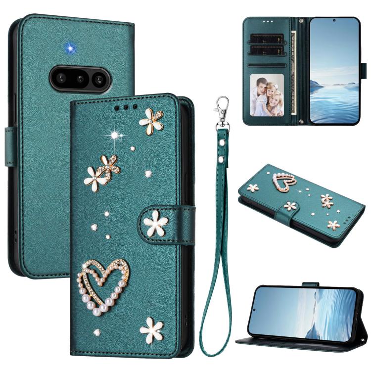 ZS01 Double-Layer Heart Floral Vegan Leather Phone Case with Wrist Strap, For Nothing Phone 3a Lite, For Nothing Phone 3, For Nothing CMF Phone 2 Pro, For Nothing Phone 3a, For Nothing Phone 3a Pro, For Nothing CMF Phone 1, For Nothing Phone 2a