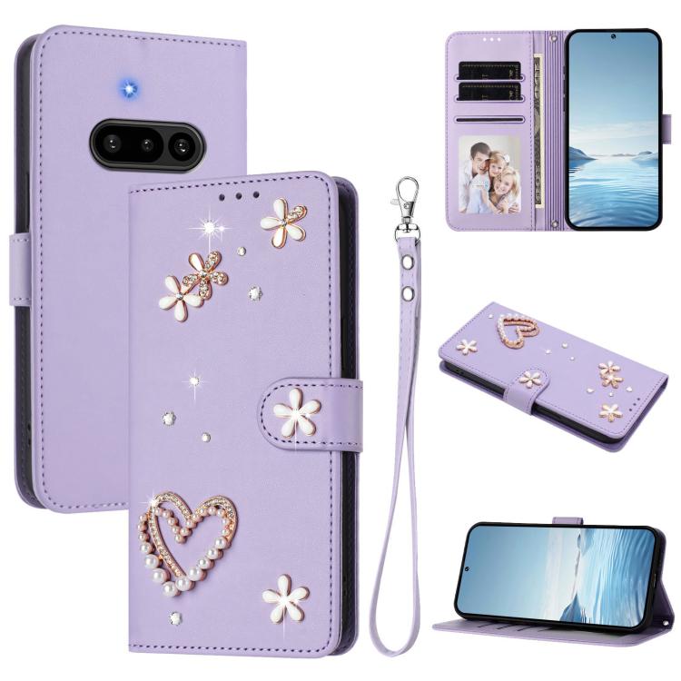 ZS01 Double-Layer Heart Floral Vegan Leather Phone Case with Wrist Strap, For Nothing Phone 3a Lite, For Nothing Phone 3, For Nothing CMF Phone 2 Pro, For Nothing Phone 3a, For Nothing Phone 3a Pro, For Nothing CMF Phone 1, For Nothing Phone 2a