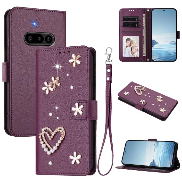 ZS01 Double-Layer Heart Floral Vegan Leather Phone Case with Wrist Strap, For Nothing Phone 3a Lite, For Nothing Phone 3, For Nothing CMF Phone 2 Pro, For Nothing Phone 3a, For Nothing Phone 3a Pro, For Nothing CMF Phone 1, For Nothing Phone 2a