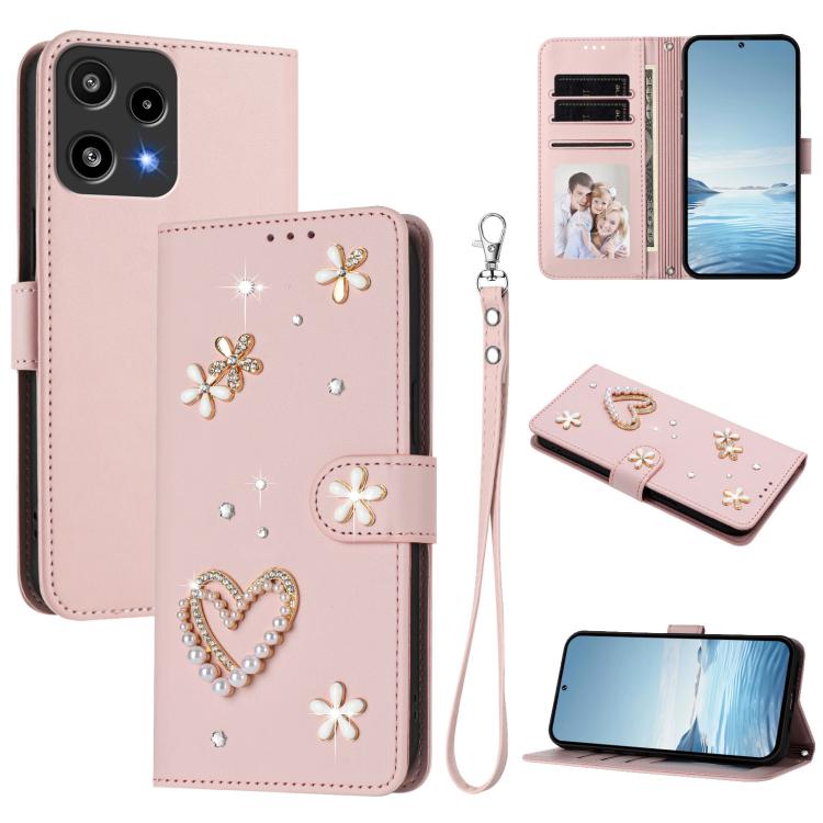 ZS01 Double-Layer Heart Floral Vegan Leather Phone Case with Wrist Strap, For Nothing Phone 3a Lite, For Nothing Phone 3, For Nothing CMF Phone 2 Pro, For Nothing Phone 3a, For Nothing Phone 3a Pro, For Nothing CMF Phone 1, For Nothing Phone 2a