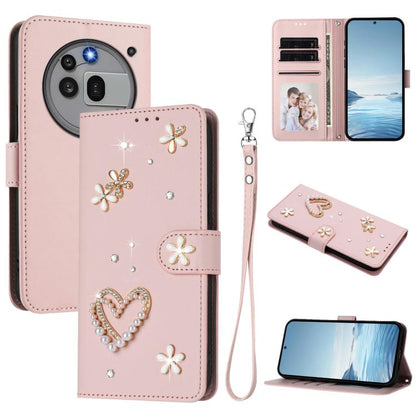 ZS01 Double-Layer Heart Floral Vegan Leather Phone Case with Wrist Strap, For Nothing Phone 3a Lite, For Nothing Phone 3, For Nothing CMF Phone 2 Pro, For Nothing Phone 3a, For Nothing Phone 3a Pro, For Nothing CMF Phone 1, For Nothing Phone 2a