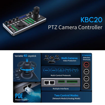FEELWORLD KBC20 Manette de contrôle de caméra PTZ NDI, prise en charge de plusieurs protocoles de contrôle, prise en charge PoE, prise UE, prise US, prise UK, prise AU