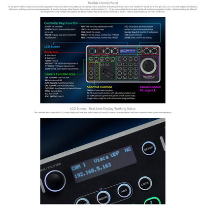 FEELWORLD KBC20 Manette de contrôle de caméra PTZ NDI, prise en charge de plusieurs protocoles de contrôle, prise en charge PoE, prise UE, prise US, prise UK, prise AU
