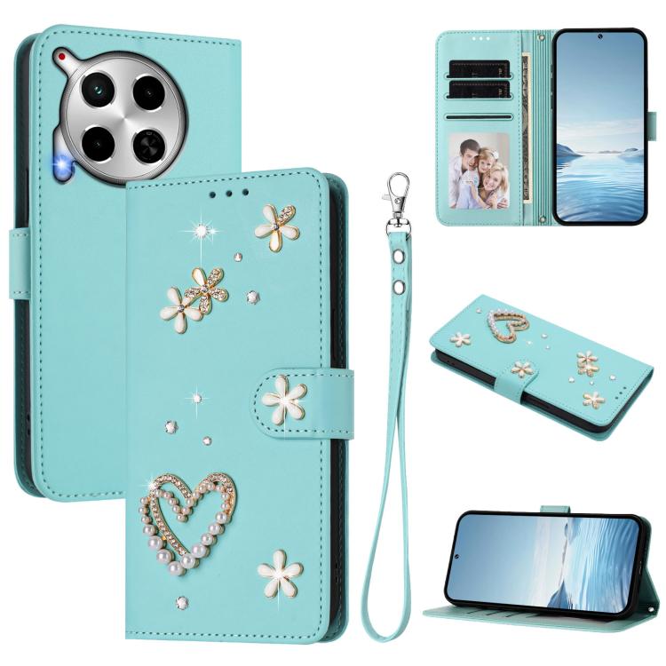 ZS01 Double-Layer Heart Floral Vegan Leather Phone Case with Wrist Strap, For Tecno Pova 6 4G, For Tecno Pova 6 5G / 6 Pro 5G, For Tecno Camon 30 Pro 5G, For Tecno Camon 30 Premier, For Tecno Camon 30 4G / 5G, For Tecno Spark 20 Pro+ 4G                ...