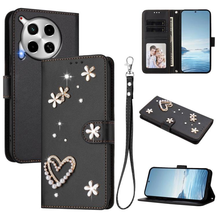 ZS01 Double-Layer Heart Floral Vegan Leather Phone Case with Wrist Strap, For Tecno Pova 6 4G, For Tecno Pova 6 5G / 6 Pro 5G, For Tecno Camon 30 Pro 5G, For Tecno Camon 30 Premier, For Tecno Camon 30 4G / 5G, For Tecno Spark 20 Pro+ 4G                ...