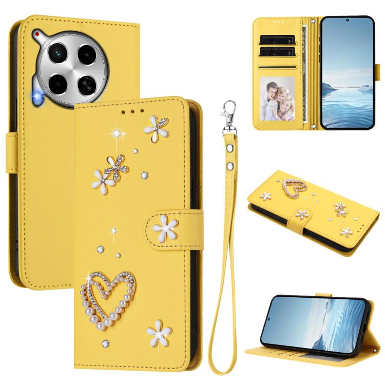 ZS01 Double-Layer Heart Floral Vegan Leather Phone Case with Wrist Strap, For Tecno Pova 6 4G, For Tecno Pova 6 5G / 6 Pro 5G, For Tecno Camon 30 Pro 5G, For Tecno Camon 30 Premier, For Tecno Camon 30 4G / 5G, For Tecno Spark 20 Pro+ 4G                ...