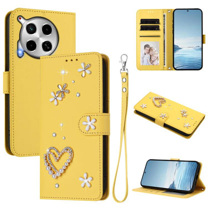 ZS01 Double-Layer Heart Floral Vegan Leather Phone Case with Wrist Strap, For Tecno Pova 6 4G, For Tecno Pova 6 5G / 6 Pro 5G, For Tecno Camon 30 Pro 5G, For Tecno Camon 30 Premier, For Tecno Camon 30 4G / 5G, For Tecno Spark 20 Pro+ 4G                ...