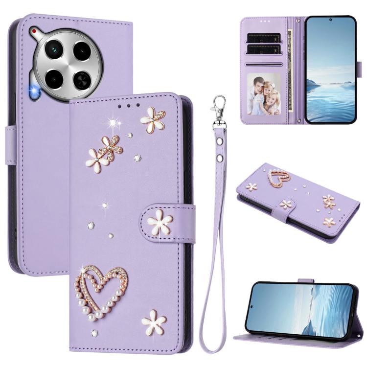 ZS01 Double-Layer Heart Floral Vegan Leather Phone Case with Wrist Strap, For Tecno Pova 6 4G, For Tecno Pova 6 5G / 6 Pro 5G, For Tecno Camon 30 Pro 5G, For Tecno Camon 30 Premier, For Tecno Camon 30 4G / 5G, For Tecno Spark 20 Pro+ 4G                ...