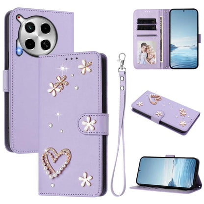 ZS01 Double-Layer Heart Floral Vegan Leather Phone Case with Wrist Strap, For Tecno Pova 6 4G, For Tecno Pova 6 5G / 6 Pro 5G, For Tecno Camon 30 Pro 5G, For Tecno Camon 30 Premier, For Tecno Camon 30 4G / 5G, For Tecno Spark 20 Pro+ 4G                ...