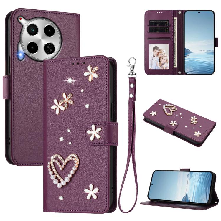 ZS01 Double-Layer Heart Floral Vegan Leather Phone Case with Wrist Strap, For Tecno Pova 6 4G, For Tecno Pova 6 5G / 6 Pro 5G, For Tecno Camon 30 Pro 5G, For Tecno Camon 30 Premier, For Tecno Camon 30 4G / 5G, For Tecno Spark 20 Pro+ 4G                ...