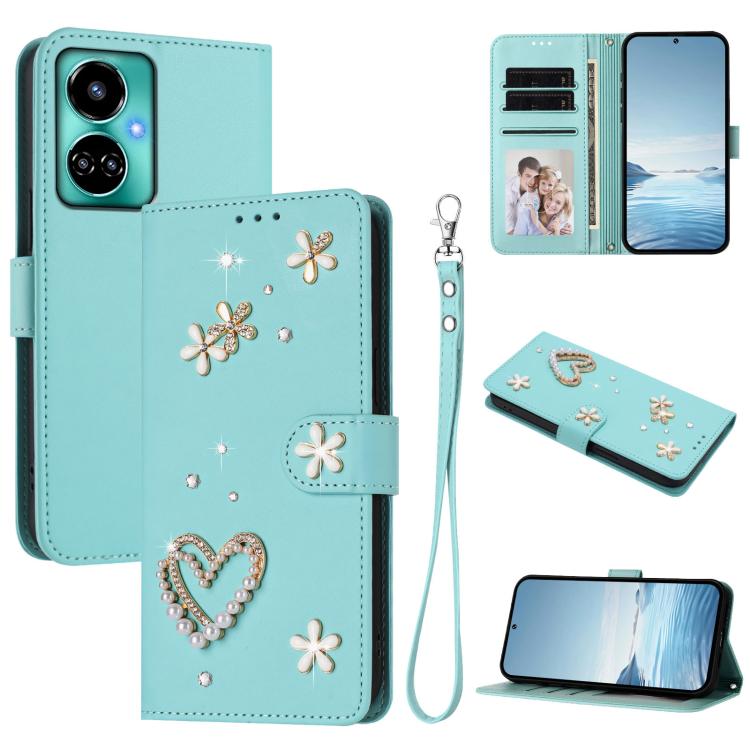 ZS01 Double-Layer Heart Floral Vegan Leather Phone Case with Wrist Strap, For Tecno Spark 10 5G, For Tecno Spark 10C / 10 4G, For Tecno Spark 10 Pro 4G, For Tecno Camon 19 / 19 Pro 5G