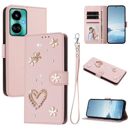 ZS01 Double-Layer Heart Floral Vegan Leather Phone Case with Wrist Strap, For Tecno Spark 10 5G, For Tecno Spark 10C / 10 4G, For Tecno Spark 10 Pro 4G, For Tecno Camon 19 / 19 Pro 5G