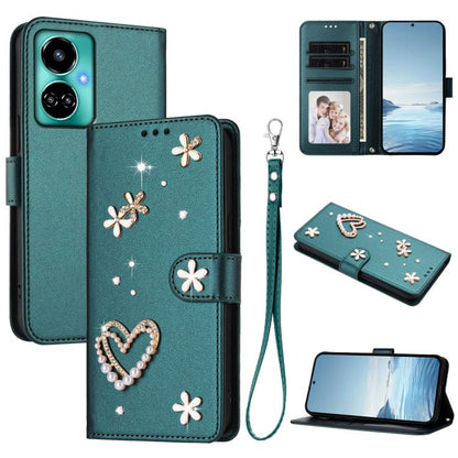 ZS01 Double-Layer Heart Floral Vegan Leather Phone Case with Wrist Strap, For Tecno Spark 10 5G, For Tecno Spark 10C / 10 4G, For Tecno Spark 10 Pro 4G, For Tecno Camon 19 / 19 Pro 5G