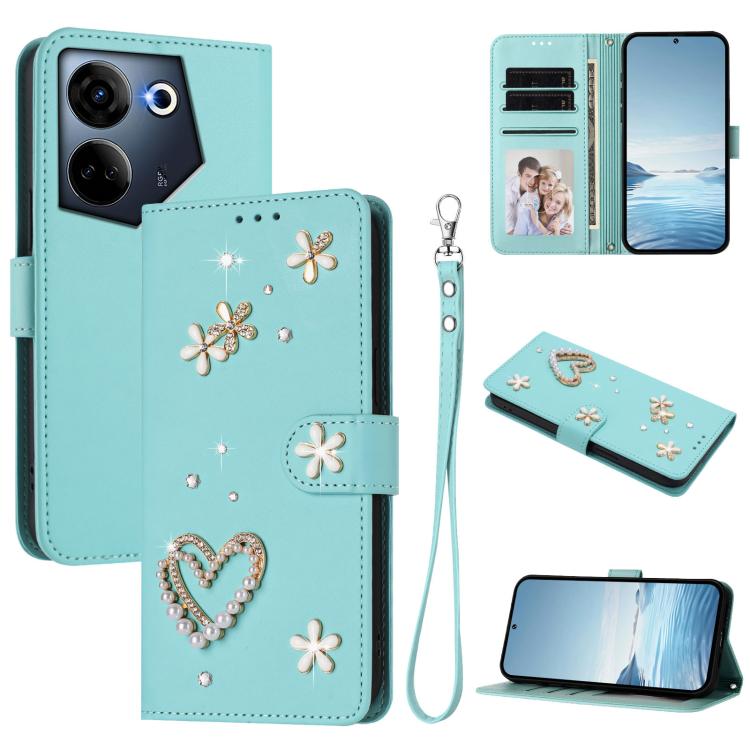 ZS01 Double-Layer Heart Floral Vegan Leather Phone Case with Wrist Strap, For Tecno Pova 6 4G, For Tecno Pova 6 5G / 6 Pro 5G, For Tecno Camon 30 Pro 5G, For Tecno Camon 30 Premier, For Tecno Camon 30 4G / 5G, For Tecno Spark 20 Pro+ 4G                ...