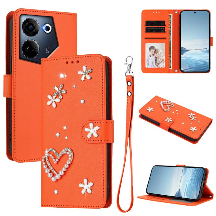 ZS01 Double-Layer Heart Floral Vegan Leather Phone Case with Wrist Strap, For Tecno Pova 6 4G, For Tecno Pova 6 5G / 6 Pro 5G, For Tecno Camon 30 Pro 5G, For Tecno Camon 30 Premier, For Tecno Camon 30 4G / 5G, For Tecno Spark 20 Pro+ 4G                ...