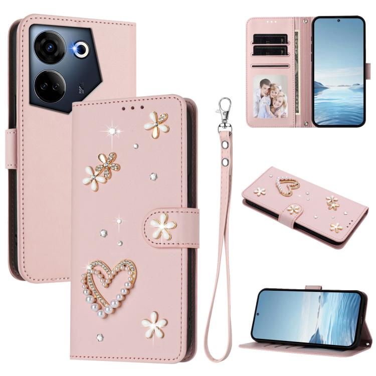 ZS01 Double-Layer Heart Floral Vegan Leather Phone Case with Wrist Strap, For Tecno Pova 6 4G, For Tecno Pova 6 5G / 6 Pro 5G, For Tecno Camon 30 Pro 5G, For Tecno Camon 30 Premier, For Tecno Camon 30 4G / 5G, For Tecno Spark 20 Pro+ 4G                ...