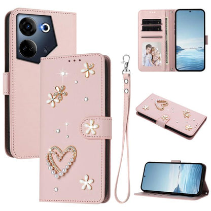 ZS01 Double-Layer Heart Floral Vegan Leather Phone Case with Wrist Strap, For Tecno Pova 6 4G, For Tecno Pova 6 5G / 6 Pro 5G, For Tecno Camon 30 Pro 5G, For Tecno Camon 30 Premier, For Tecno Camon 30 4G / 5G, For Tecno Spark 20 Pro+ 4G                ...