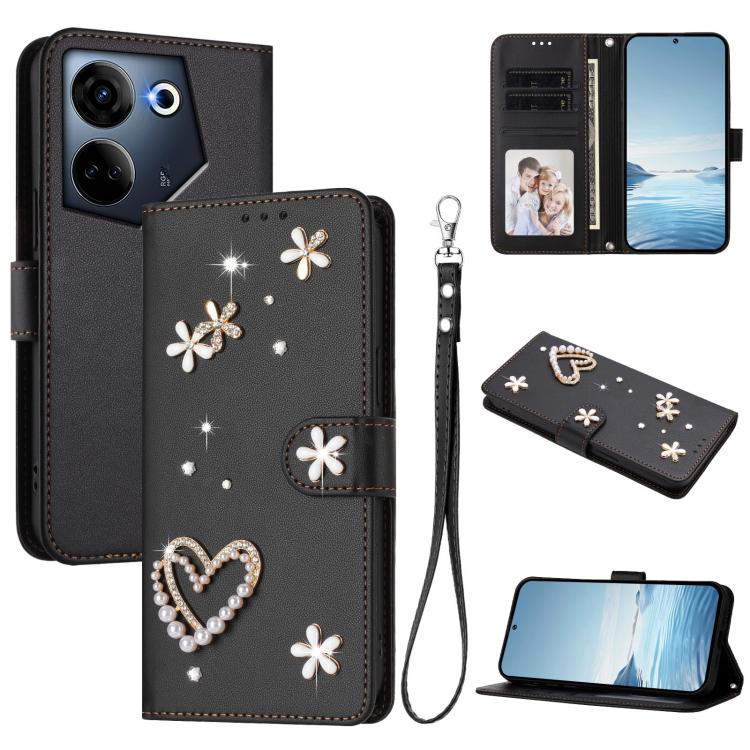 ZS01 Double-Layer Heart Floral Vegan Leather Phone Case with Wrist Strap, For Tecno Pova 6 4G, For Tecno Pova 6 5G / 6 Pro 5G, For Tecno Camon 30 Pro 5G, For Tecno Camon 30 Premier, For Tecno Camon 30 4G / 5G, For Tecno Spark 20 Pro+ 4G                ...