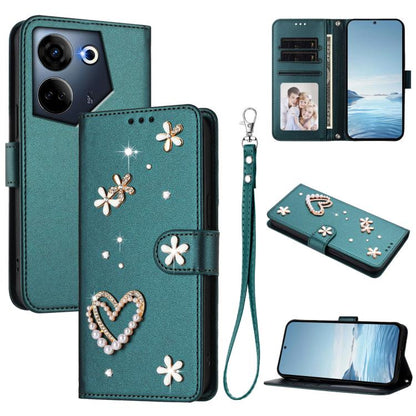 ZS01 Double-Layer Heart Floral Vegan Leather Phone Case with Wrist Strap, For Tecno Pova 6 4G, For Tecno Pova 6 5G / 6 Pro 5G, For Tecno Camon 30 Pro 5G, For Tecno Camon 30 Premier, For Tecno Camon 30 4G / 5G, For Tecno Spark 20 Pro+ 4G                ...