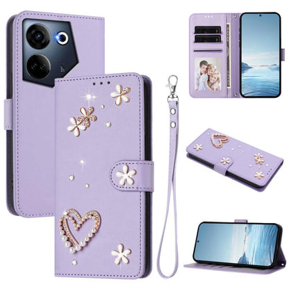 ZS01 Double-Layer Heart Floral Vegan Leather Phone Case with Wrist Strap, For Tecno Pova 6 4G, For Tecno Pova 6 5G / 6 Pro 5G, For Tecno Camon 30 Pro 5G, For Tecno Camon 30 Premier, For Tecno Camon 30 4G / 5G, For Tecno Spark 20 Pro+ 4G                ...