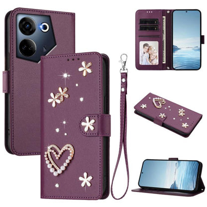 ZS01 Double-Layer Heart Floral Vegan Leather Phone Case with Wrist Strap, For Tecno Pova 6 4G, For Tecno Pova 6 5G / 6 Pro 5G, For Tecno Camon 30 Pro 5G, For Tecno Camon 30 Premier, For Tecno Camon 30 4G / 5G, For Tecno Spark 20 Pro+ 4G                ...