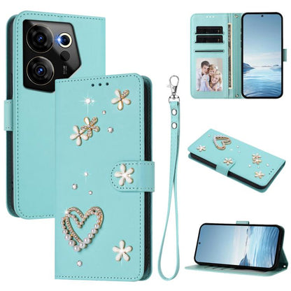 ZS01 Double-Layer Heart Floral Vegan Leather Phone Case with Wrist Strap, For Tecno Pova 6 4G, For Tecno Pova 6 5G / 6 Pro 5G, For Tecno Camon 30 Pro 5G, For Tecno Camon 30 Premier, For Tecno Camon 30 4G / 5G, For Tecno Spark 20 Pro+ 4G                ...