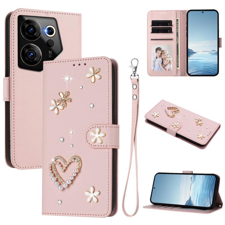 ZS01 Double-Layer Heart Floral Vegan Leather Phone Case with Wrist Strap, For Tecno Pova 6 4G, For Tecno Pova 6 5G / 6 Pro 5G, For Tecno Camon 30 Pro 5G, For Tecno Camon 30 Premier, For Tecno Camon 30 4G / 5G, For Tecno Spark 20 Pro+ 4G                ...