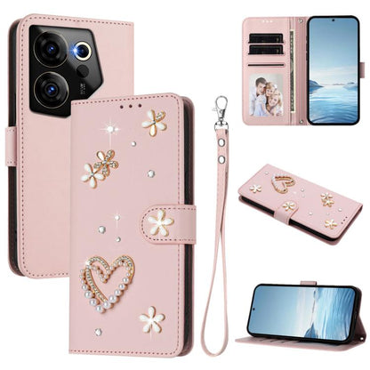 ZS01 Double-Layer Heart Floral Vegan Leather Phone Case with Wrist Strap, For Tecno Pova 6 4G, For Tecno Pova 6 5G / 6 Pro 5G, For Tecno Camon 30 Pro 5G, For Tecno Camon 30 Premier, For Tecno Camon 30 4G / 5G, For Tecno Spark 20 Pro+ 4G                ...