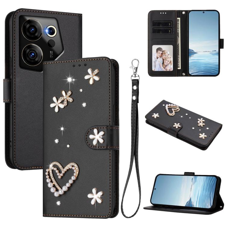 ZS01 Double-Layer Heart Floral Vegan Leather Phone Case with Wrist Strap, For Tecno Pova 6 4G, For Tecno Pova 6 5G / 6 Pro 5G, For Tecno Camon 30 Pro 5G, For Tecno Camon 30 Premier, For Tecno Camon 30 4G / 5G, For Tecno Spark 20 Pro+ 4G                ...