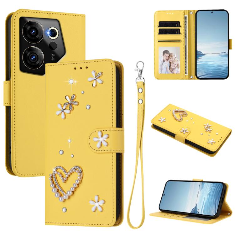ZS01 Double-Layer Heart Floral Vegan Leather Phone Case with Wrist Strap, For Tecno Pova 6 4G, For Tecno Pova 6 5G / 6 Pro 5G, For Tecno Camon 30 Pro 5G, For Tecno Camon 30 Premier, For Tecno Camon 30 4G / 5G, For Tecno Spark 20 Pro+ 4G                ...