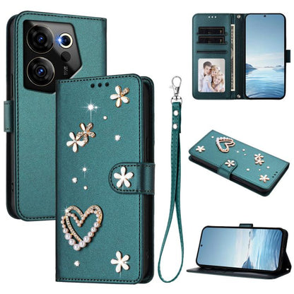 ZS01 Double-Layer Heart Floral Vegan Leather Phone Case with Wrist Strap, For Tecno Pova 6 4G, For Tecno Pova 6 5G / 6 Pro 5G, For Tecno Camon 30 Pro 5G, For Tecno Camon 30 Premier, For Tecno Camon 30 4G / 5G, For Tecno Spark 20 Pro+ 4G                ...