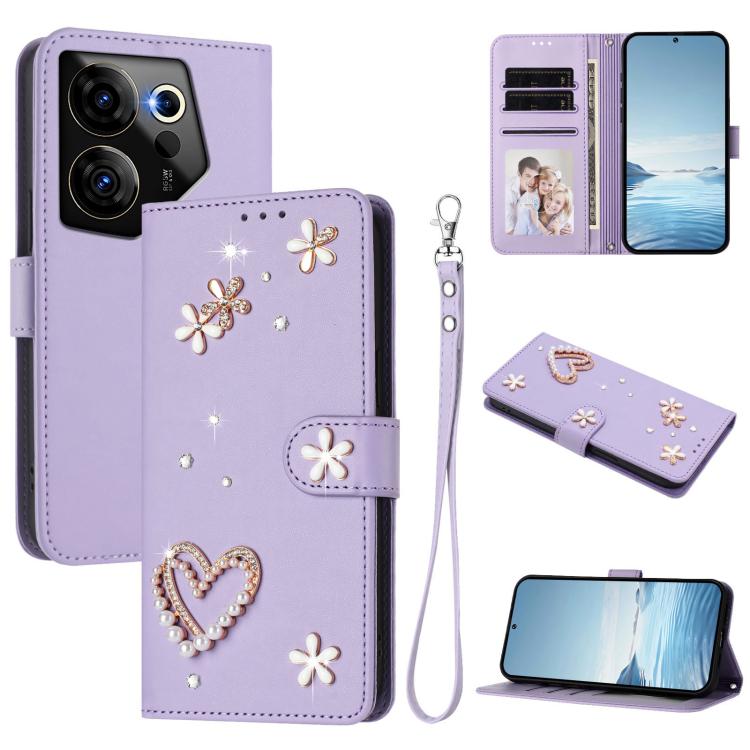 ZS01 Double-Layer Heart Floral Vegan Leather Phone Case with Wrist Strap, For Tecno Pova 6 4G, For Tecno Pova 6 5G / 6 Pro 5G, For Tecno Camon 30 Pro 5G, For Tecno Camon 30 Premier, For Tecno Camon 30 4G / 5G, For Tecno Spark 20 Pro+ 4G                ...
