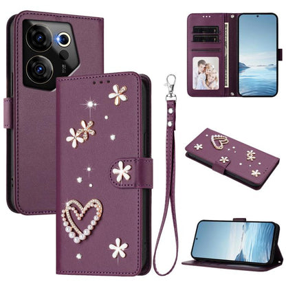 ZS01 Double-Layer Heart Floral Vegan Leather Phone Case with Wrist Strap, For Tecno Pova 6 4G, For Tecno Pova 6 5G / 6 Pro 5G, For Tecno Camon 30 Pro 5G, For Tecno Camon 30 Premier, For Tecno Camon 30 4G / 5G, For Tecno Spark 20 Pro+ 4G                ...