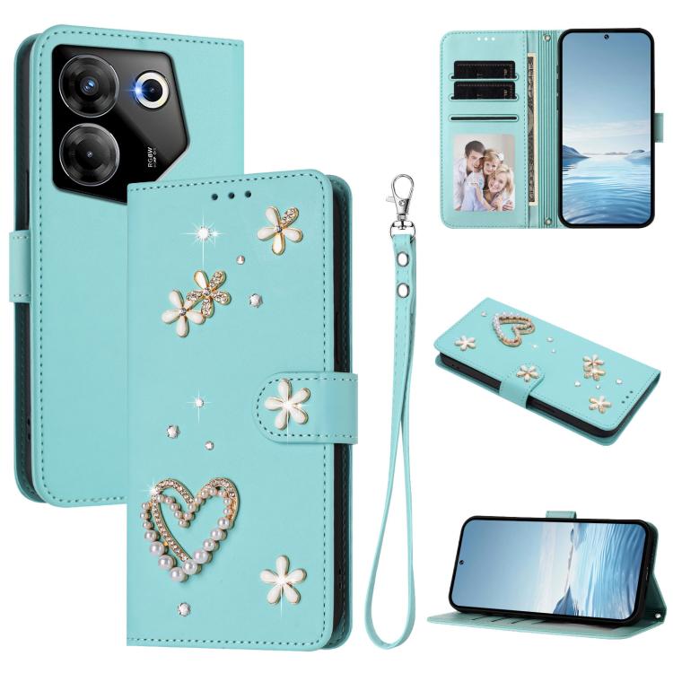 ZS01 Double-Layer Heart Floral Vegan Leather Phone Case with Wrist Strap, For Tecno Pova 6 4G, For Tecno Pova 6 5G / 6 Pro 5G, For Tecno Camon 30 Pro 5G, For Tecno Camon 30 Premier, For Tecno Camon 30 4G / 5G, For Tecno Spark 20 Pro+ 4G                ...