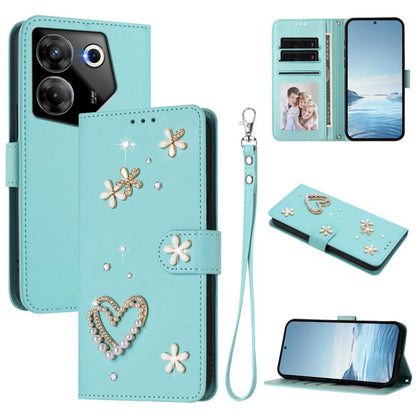 ZS01 Double-Layer Heart Floral Vegan Leather Phone Case with Wrist Strap, For Tecno Pova 6 4G, For Tecno Pova 6 5G / 6 Pro 5G, For Tecno Camon 30 Pro 5G, For Tecno Camon 30 Premier, For Tecno Camon 30 4G / 5G, For Tecno Spark 20 Pro+ 4G                ...