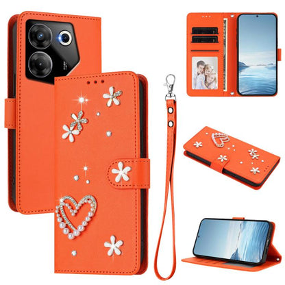 ZS01 Double-Layer Heart Floral Vegan Leather Phone Case with Wrist Strap, For Tecno Pova 6 4G, For Tecno Pova 6 5G / 6 Pro 5G, For Tecno Camon 30 Pro 5G, For Tecno Camon 30 Premier, For Tecno Camon 30 4G / 5G, For Tecno Spark 20 Pro+ 4G                ...