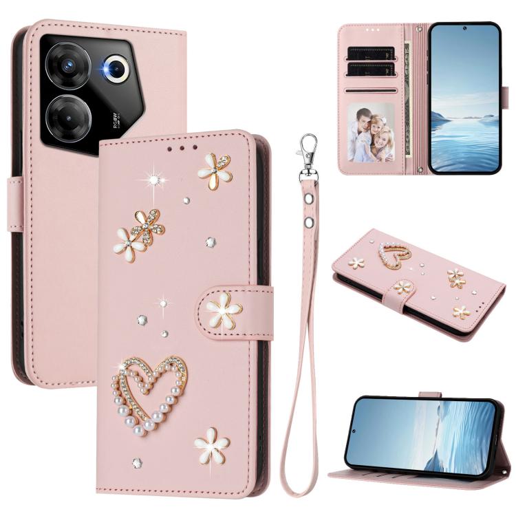 ZS01 Double-Layer Heart Floral Vegan Leather Phone Case with Wrist Strap, For Tecno Pova 6 4G, For Tecno Pova 6 5G / 6 Pro 5G, For Tecno Camon 30 Pro 5G, For Tecno Camon 30 Premier, For Tecno Camon 30 4G / 5G, For Tecno Spark 20 Pro+ 4G                ...