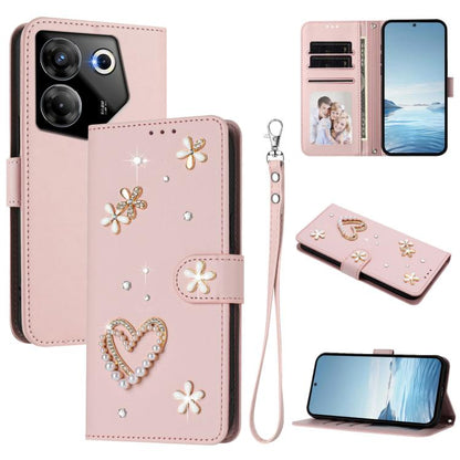 ZS01 Double-Layer Heart Floral Vegan Leather Phone Case with Wrist Strap, For Tecno Pova 6 4G, For Tecno Pova 6 5G / 6 Pro 5G, For Tecno Camon 30 Pro 5G, For Tecno Camon 30 Premier, For Tecno Camon 30 4G / 5G, For Tecno Spark 20 Pro+ 4G                ...