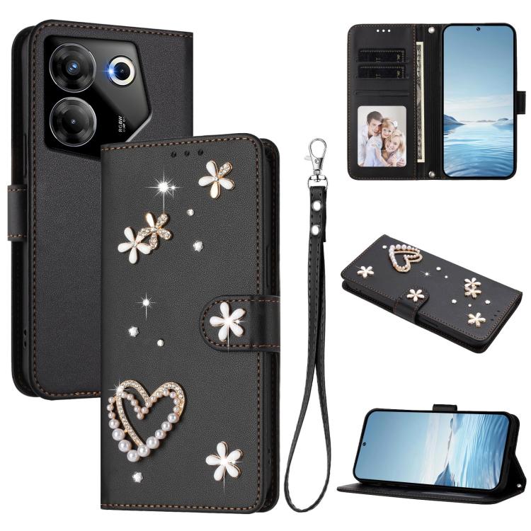 ZS01 Double-Layer Heart Floral Vegan Leather Phone Case with Wrist Strap, For Tecno Pova 6 4G, For Tecno Pova 6 5G / 6 Pro 5G, For Tecno Camon 30 Pro 5G, For Tecno Camon 30 Premier, For Tecno Camon 30 4G / 5G, For Tecno Spark 20 Pro+ 4G                ...
