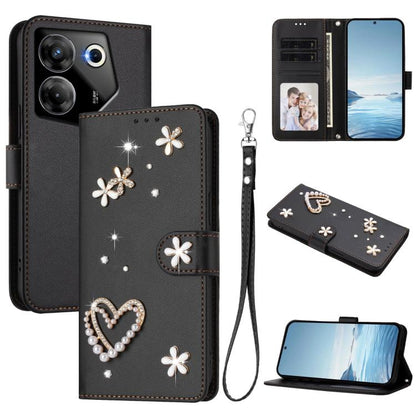 ZS01 Double-Layer Heart Floral Vegan Leather Phone Case with Wrist Strap, For Tecno Pova 6 4G, For Tecno Pova 6 5G / 6 Pro 5G, For Tecno Camon 30 Pro 5G, For Tecno Camon 30 Premier, For Tecno Camon 30 4G / 5G, For Tecno Spark 20 Pro+ 4G                ...