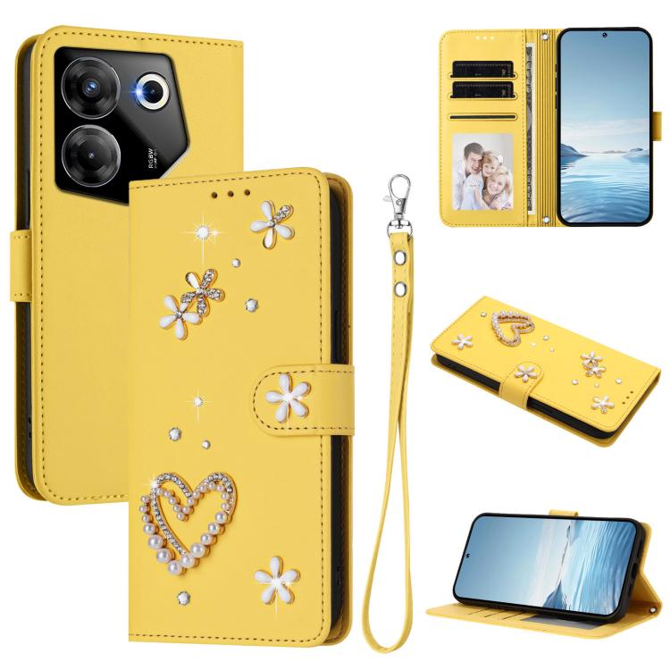 ZS01 Double-Layer Heart Floral Vegan Leather Phone Case with Wrist Strap, For Tecno Pova 6 4G, For Tecno Pova 6 5G / 6 Pro 5G, For Tecno Camon 30 Pro 5G, For Tecno Camon 30 Premier, For Tecno Camon 30 4G / 5G, For Tecno Spark 20 Pro+ 4G                ...