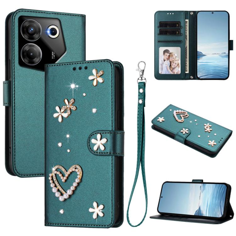 ZS01 Double-Layer Heart Floral Vegan Leather Phone Case with Wrist Strap, For Tecno Pova 6 4G, For Tecno Pova 6 5G / 6 Pro 5G, For Tecno Camon 30 Pro 5G, For Tecno Camon 30 Premier, For Tecno Camon 30 4G / 5G, For Tecno Spark 20 Pro+ 4G                ...