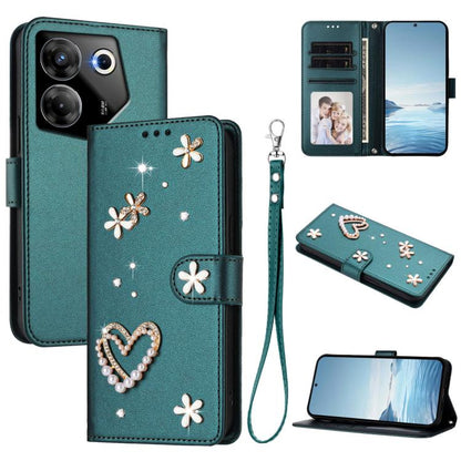ZS01 Double-Layer Heart Floral Vegan Leather Phone Case with Wrist Strap, For Tecno Pova 6 4G, For Tecno Pova 6 5G / 6 Pro 5G, For Tecno Camon 30 Pro 5G, For Tecno Camon 30 Premier, For Tecno Camon 30 4G / 5G, For Tecno Spark 20 Pro+ 4G                ...