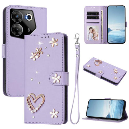 ZS01 Double-Layer Heart Floral Vegan Leather Phone Case with Wrist Strap, For Tecno Pova 6 4G, For Tecno Pova 6 5G / 6 Pro 5G, For Tecno Camon 30 Pro 5G, For Tecno Camon 30 Premier, For Tecno Camon 30 4G / 5G, For Tecno Spark 20 Pro+ 4G                ...