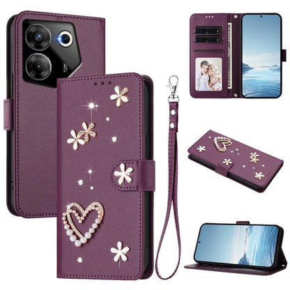 ZS01 Double-Layer Heart Floral Vegan Leather Phone Case with Wrist Strap, For Tecno Pova 6 4G, For Tecno Pova 6 5G / 6 Pro 5G, For Tecno Camon 30 Pro 5G, For Tecno Camon 30 Premier, For Tecno Camon 30 4G / 5G, For Tecno Spark 20 Pro+ 4G                ...