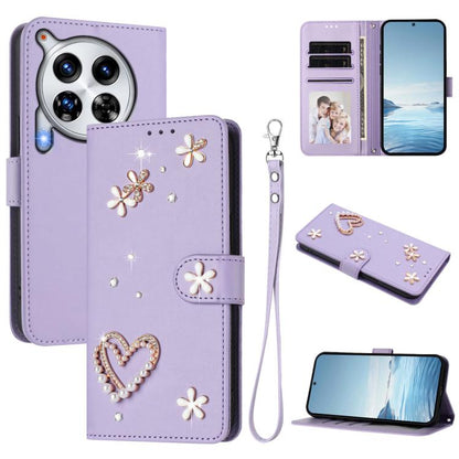 ZS01 Double-Layer Heart Floral Vegan Leather Phone Case with Wrist Strap, For Tecno Pova 6 4G, For Tecno Pova 6 5G / 6 Pro 5G, For Tecno Camon 30 Pro 5G, For Tecno Camon 30 Premier, For Tecno Camon 30 4G / 5G, For Tecno Spark 20 Pro+ 4G                ...