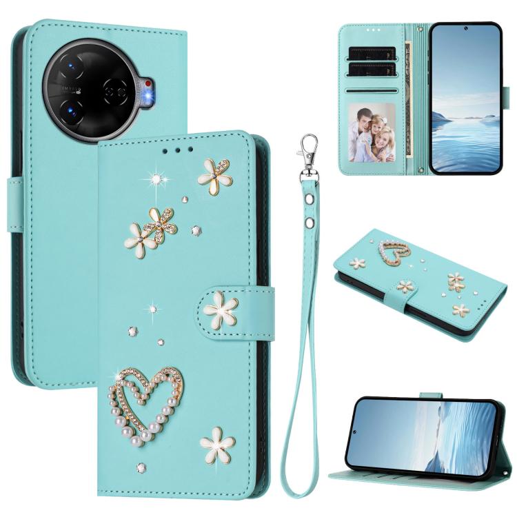 ZS01 Double-Layer Heart Floral Vegan Leather Phone Case with Wrist Strap, For Tecno Pova 6 4G, For Tecno Pova 6 5G / 6 Pro 5G, For Tecno Camon 30 Pro 5G, For Tecno Camon 30 Premier, For Tecno Camon 30 4G / 5G, For Tecno Spark 20 Pro+ 4G                ...
