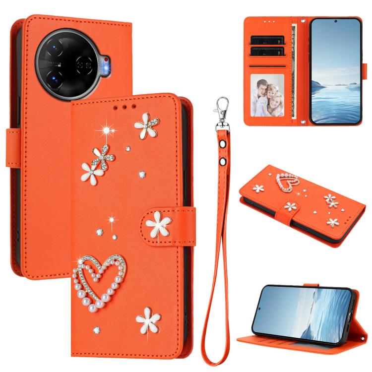 ZS01 Double-Layer Heart Floral Vegan Leather Phone Case with Wrist Strap, For Tecno Pova 6 4G, For Tecno Pova 6 5G / 6 Pro 5G, For Tecno Camon 30 Pro 5G, For Tecno Camon 30 Premier, For Tecno Camon 30 4G / 5G, For Tecno Spark 20 Pro+ 4G                ...